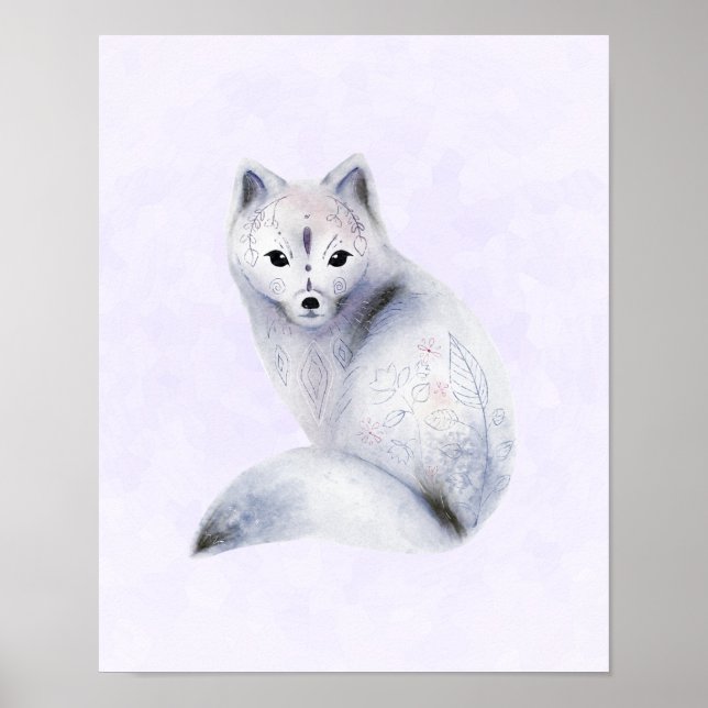 Cute Nordic Fox with Floral Markings Poster (Front)