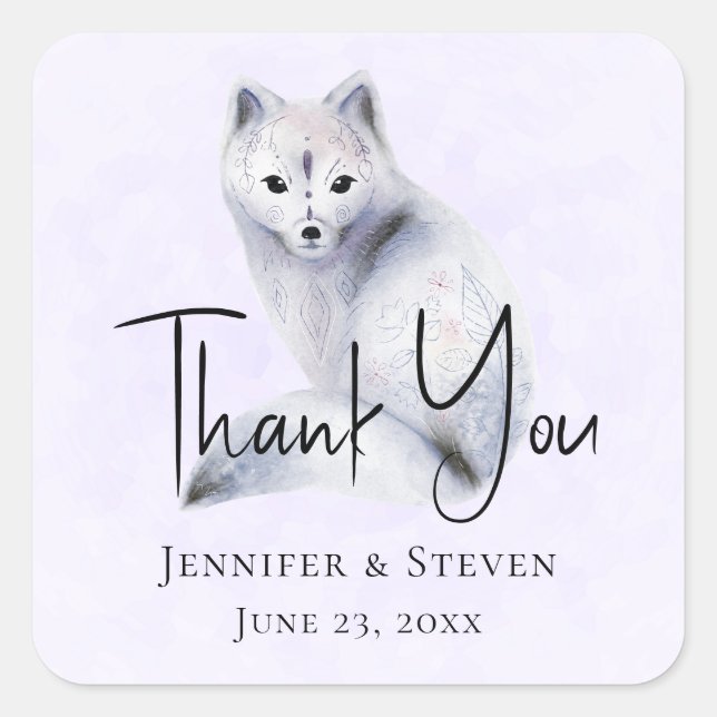  Cute Nordic Fox with Floral Markings Wedding Square Sticker (Front)