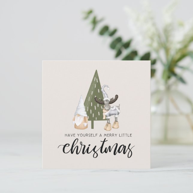 Cute nordic gnome Christmas Holiday Card (Standing Front)