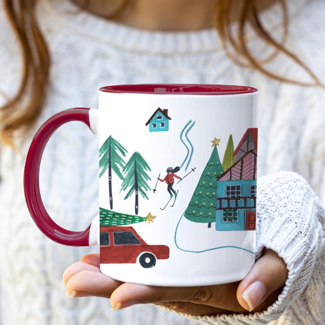 Cute Nordic skiing Village Christmas  Mug (Cute Nordic skiing Village Christmas Mug)