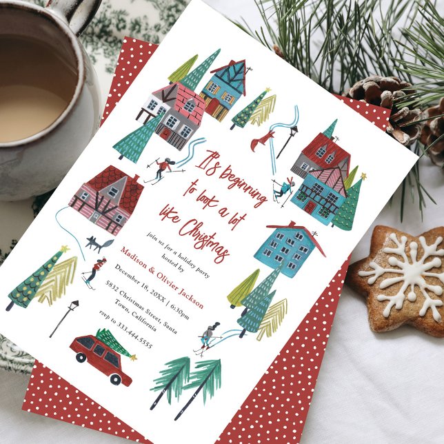 Cute Nordic skiing Village Christmas Party Invitation (Cute Nordic skiing Village Christmas Party Invitation)