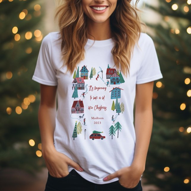 Cute Nordic skiing Village Christmas Party T-Shirt (Cute Nordic skiing Village Christmas Party T-Shirt)