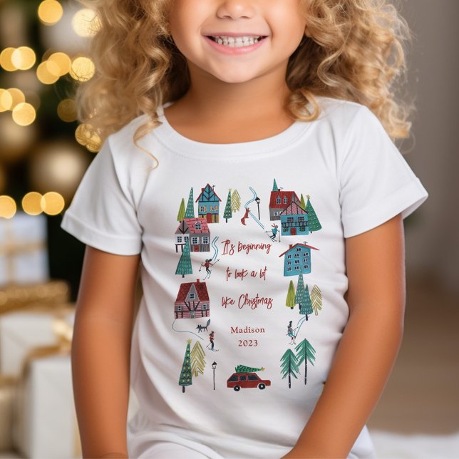Cute Nordic skiing Village Christmas Party T-Shirt (Cute Nordic skiing Village Christmas Party T-Shirt)