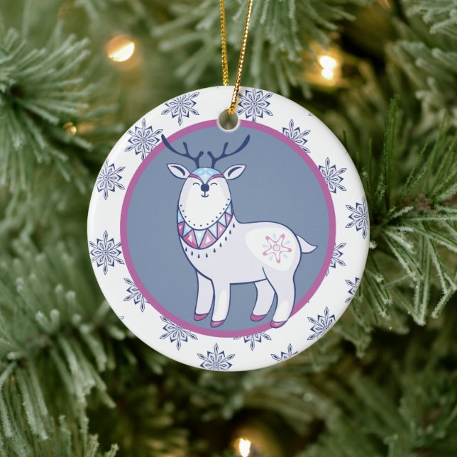 Cute Nordic Style Reindeer Kids Personalised Ceramic Tree Decoration (Tree)