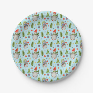 Cute North Pole Christmas Penguins Paper Plate