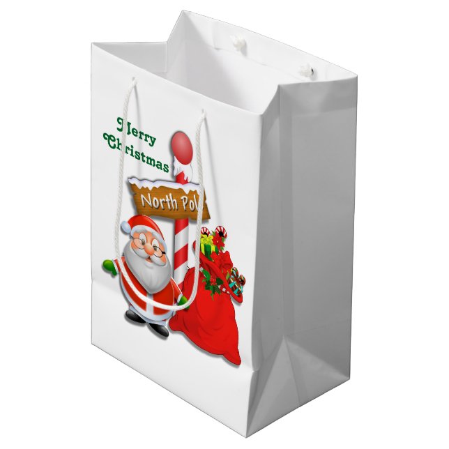 Cute North Pole Santa Custom Colour Gift Bag (Front Angled)