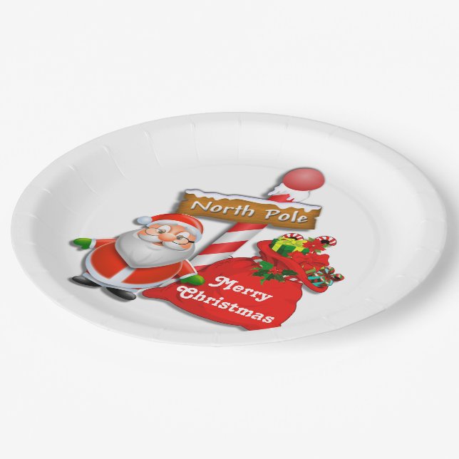 Cute North Pole Santa Custom Colour Paper Plates (Angled)