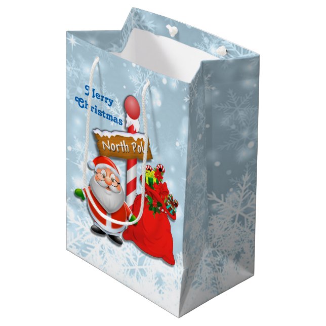 Cute North Pole Santa Medium Gift Bag (Front Angled)