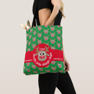 Cute North Pole Sleigh Team Crew Reindeer Pattern Tote Bag