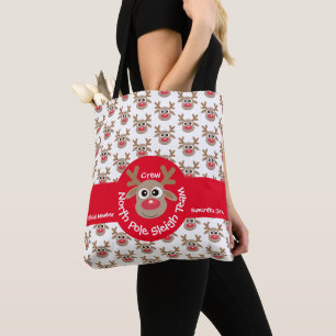 Cute North Pole Sleigh Team Crew Reindeer Pattern Tote Bag