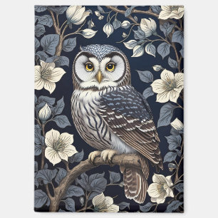 Cute Northern Saw-Whet Owl And Moonflowers On Navy Magnet
