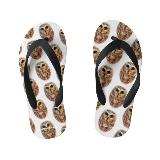 Cute Northern Saw Whet Owl Kid's Jandals (Footbed)