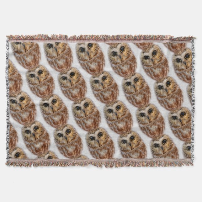 Cute Northern Saw Whet Owl Throw Blanket (Front)