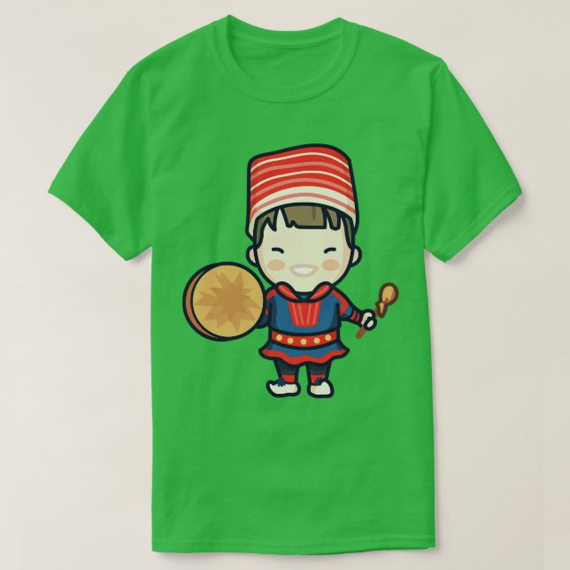 Cute Norwegian Drummer Boy in Traditional Clothing T-Shirt (Design Front)