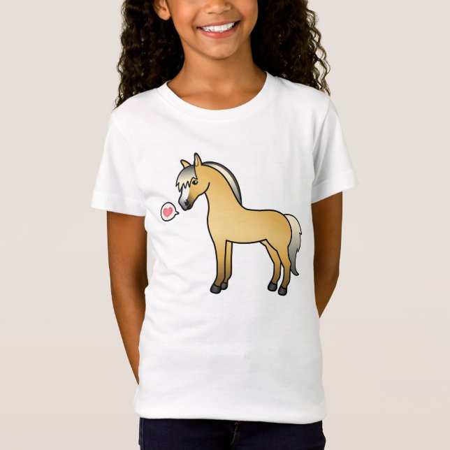 Cute Norwegian Fjord Horse Illustration & Heart T-Shirt (Front)