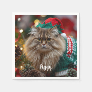 Cute Norwegian Forest Cat Christmas Personalised  Napkin