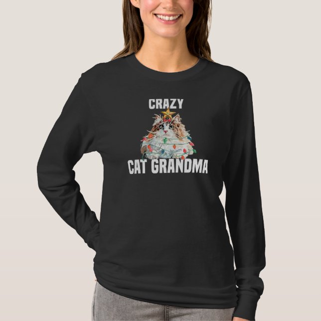 Cute Norwegian Forest Cat Fairy Lights Crazy Cat G T-Shirt (Front)