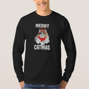 Cute Norwegian Forest Cat Reindeer Costume Meowy C T-Shirt