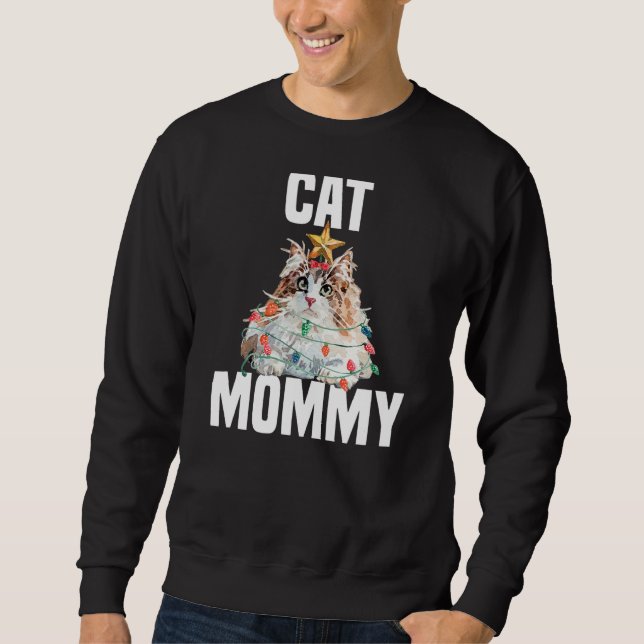 Cute Norwegian Forest Cat with Fairy Lights Crazy  Sweatshirt (Front)