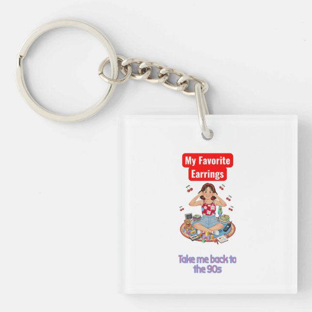 Cute Nostalgic Illustration Key Ring (Front)