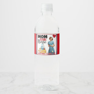 Cute Nostalgic Nurse Pinup Mum and Nurse Water Bottle Label