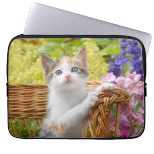 Cute Nosy Baby Cat Kitten in a Flowering Garden Laptop Sleeve