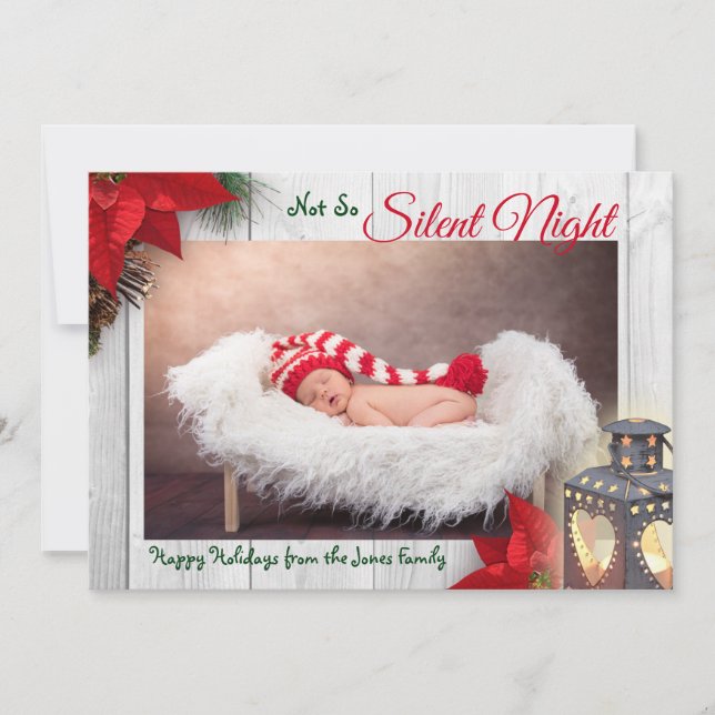 Cute Not So Silent Night Baby Christmas Photo Announcement (Front)