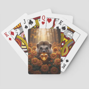 Cute November Hedgehog with Topaz Heart Playing Cards