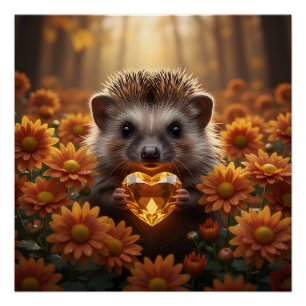 Cute November Hedgehog with Topaz Heart Poster