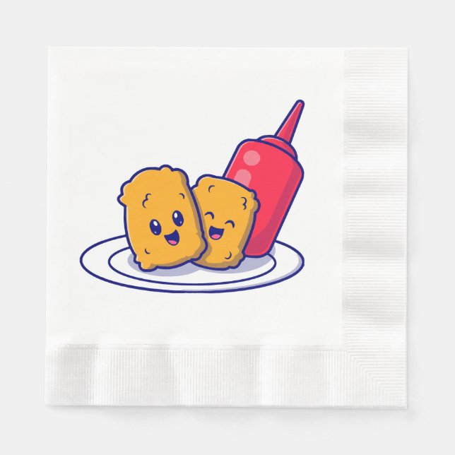 Cute Nuggets Smile With Sauce Cartoon  Napkin (Front)