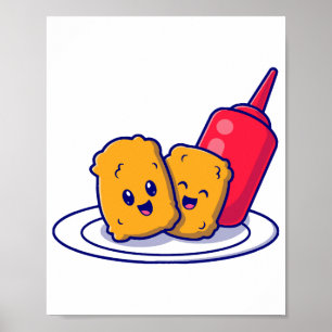 Cute Nuggets Smile With Sauce Cartoon  Poster