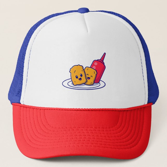 Cute Nuggets Smile With Sauce Cartoon  Trucker Hat (Front)