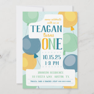 Cute Number 1 First Birthday Invitation