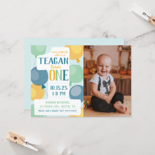Cute Number 1 First Birthday Photo Invitation