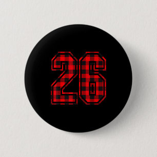 Cute Number 26 Christmas Red Plaid Pattern #26 Unf 6 Cm Round Badge
