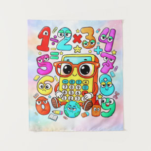 Cute Numbers Characters Maths Poster for Kids Tapestry