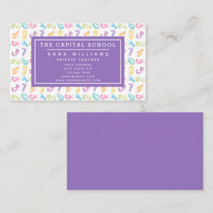 Cute Numbers Pattern - Math Teacher   Tutor  Business Card