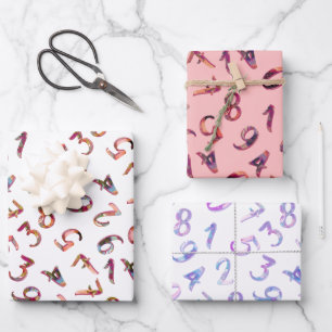 Cute Numbers Pattern Pink Purple White Mathematics Wrapping Paper Sheet