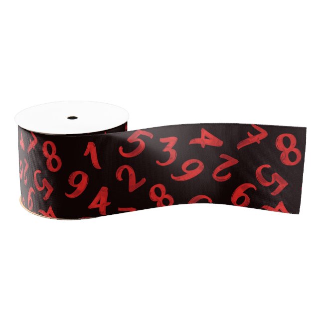 Cute Numbers White Red Black Pattern Mathematics Grosgrain Ribbon (Spool)