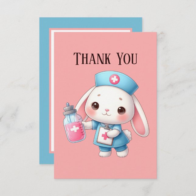 Cute Nurse add message bunny Thank You Card (Front/Back)