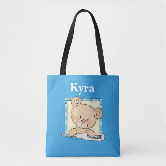 Cute Nurse bear add name tote Bag (Front)