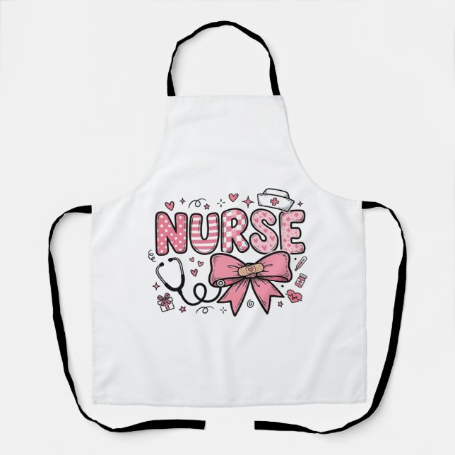 Cute Nurse Bow Heart Vector Shirt Design_1 Apron (Front)