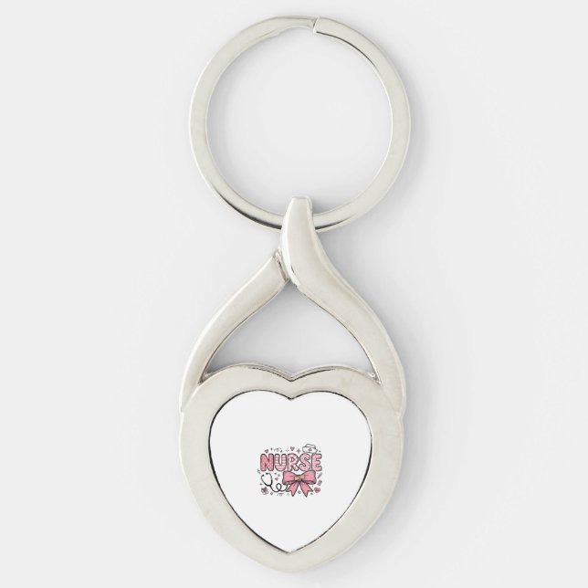 Cute Nurse Bow Heart Vector Shirt Design_1 Key Ring (Front)