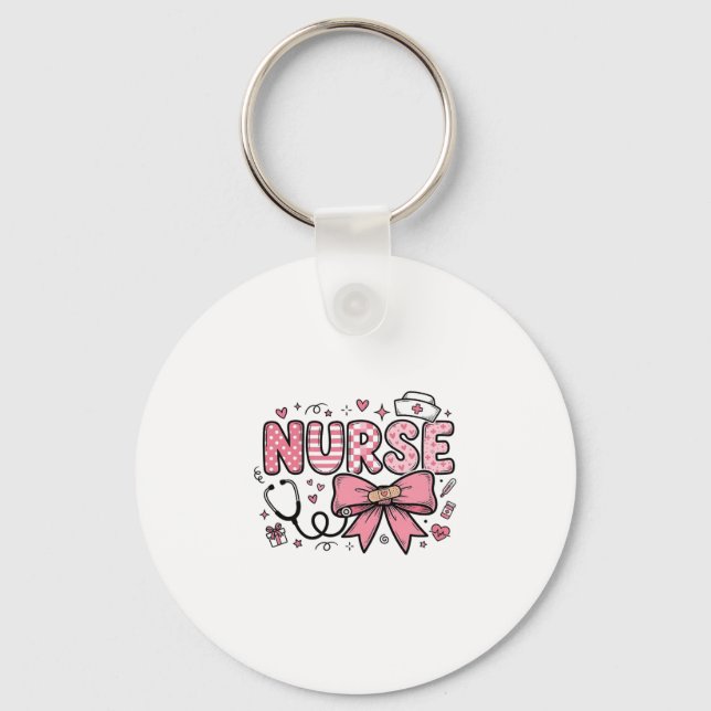 Cute Nurse Bow Heart Vector Shirt Design_1 Key Ring (Front)
