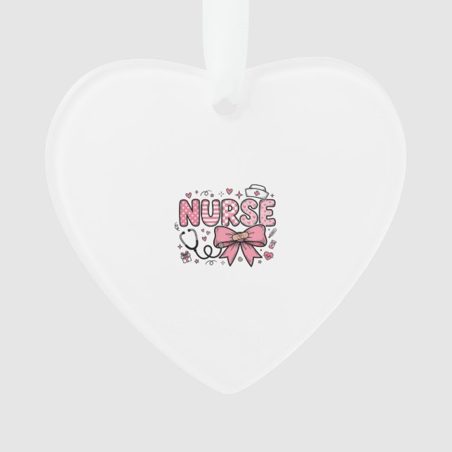 Cute Nurse Bow Heart Vector Shirt Design_1 Ornament (Front)