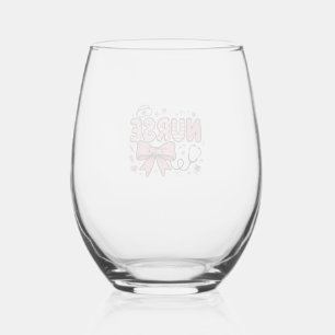 Cute Nurse Bow Heart Vector Shirt Design_1 Stemless Wine Glass