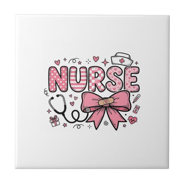 Cute Nurse Bow Heart Vector Shirt Design_1 Tile (Front)