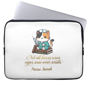 Cute Nurse Calico Cat Personalised Laptop Sleeve