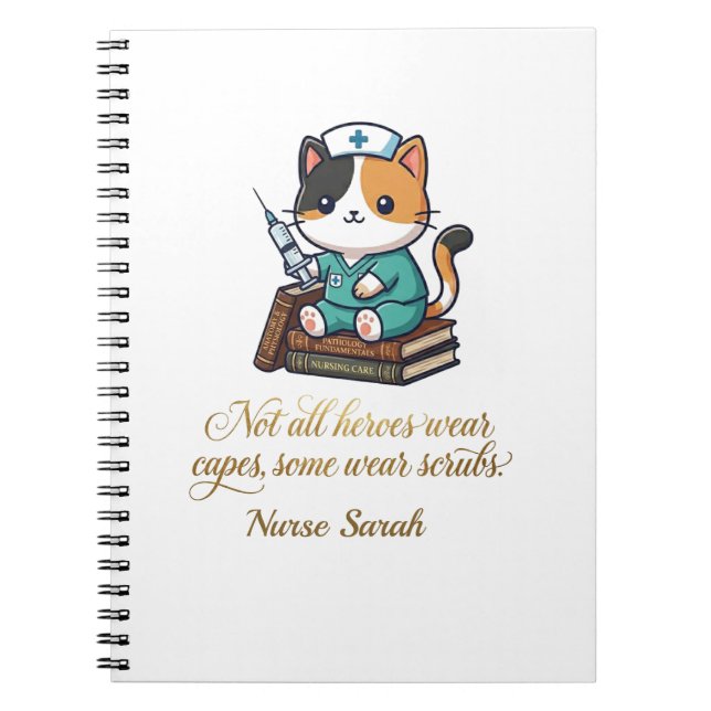 Cute Nurse Calico Cat Personalised  Notebook (Front)