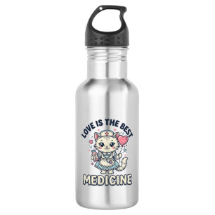 Cute Nurse Cat Love Is the Best Medicine Design_1 532 Ml Water Bottle